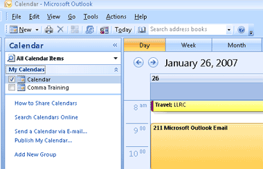 Picture of the Calendar Ribbon in Outllook