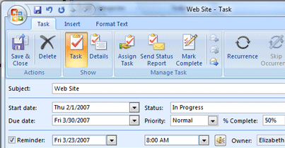 Outlook Task window